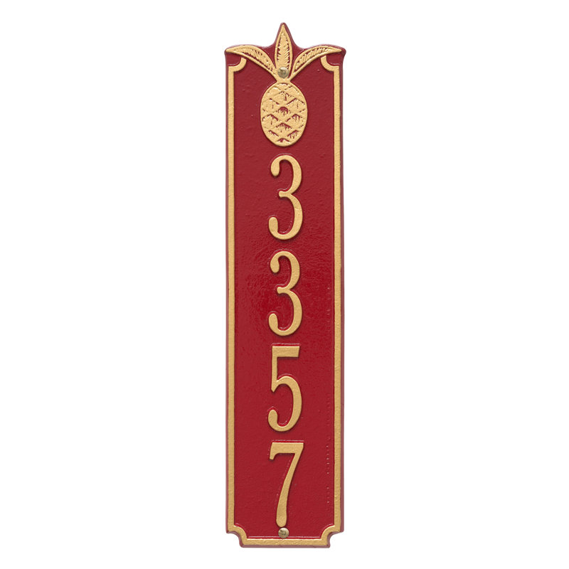 Plaque d'adresse murale personnalisée 4 lignes Hagen, Rouge / doré