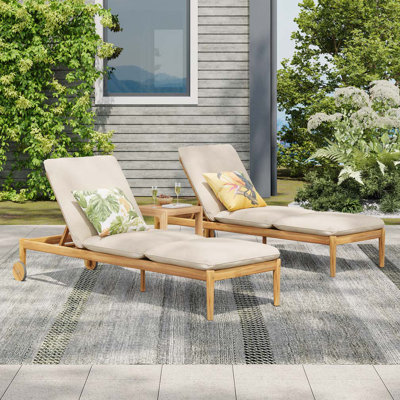 Chaise longue d'extérieur avec roulettes, structure en bois d'acacia