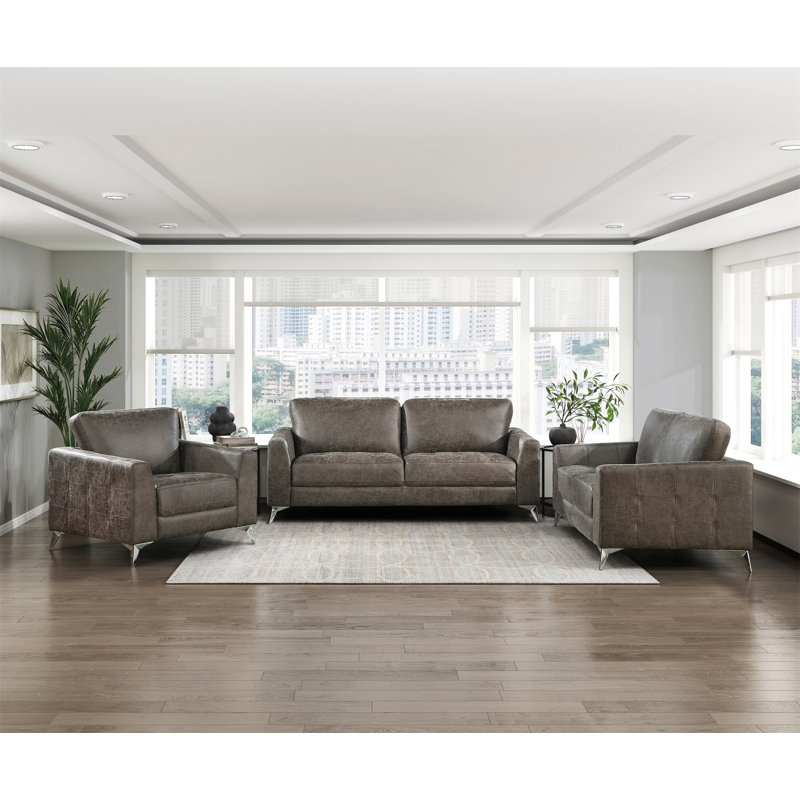 Causeuse en microfibre moderne et contemporaine 61 po Edwinn, Microfibres brunes, 35.5" H x 61" W x 35" D