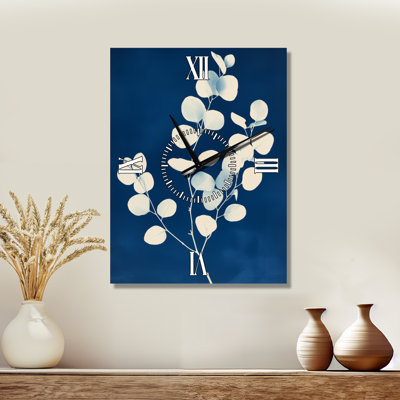 Eucalyptus in Prussian Blue II - Japandi Metal Wall Clock