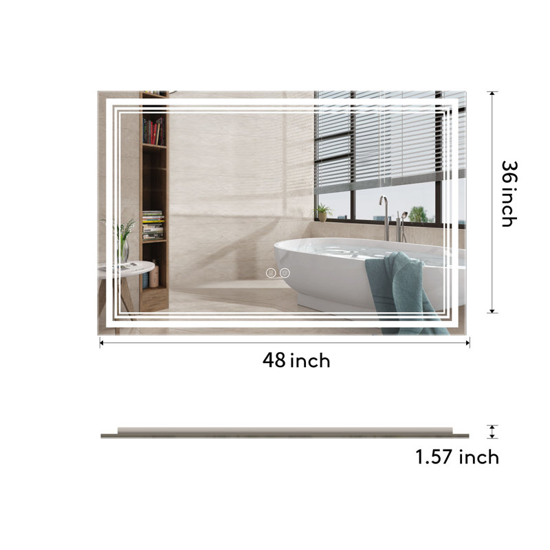 Bhanmati Rectangle LED Mirror, Bathroom/Vanity Mirror with Dimmable Lights, Wall-Mounted, 36" x 48"