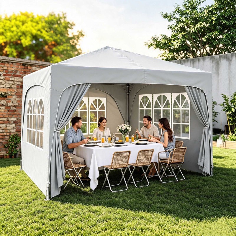 3 x 3m Pop‑Up Gazebo Shelter with Accessories, Sand, Light Grey