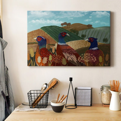 Trio de faisans sur toile tendue avec châssis de qualité supérieure - prête à être accrochée