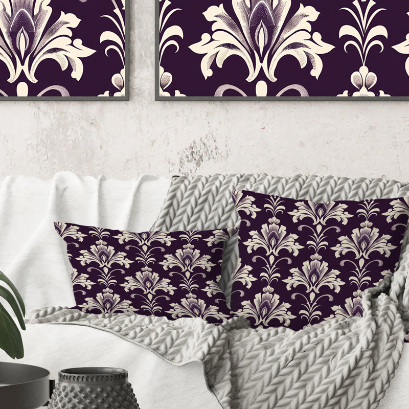 Coussin lombaire mauve beige damassé Elegance II