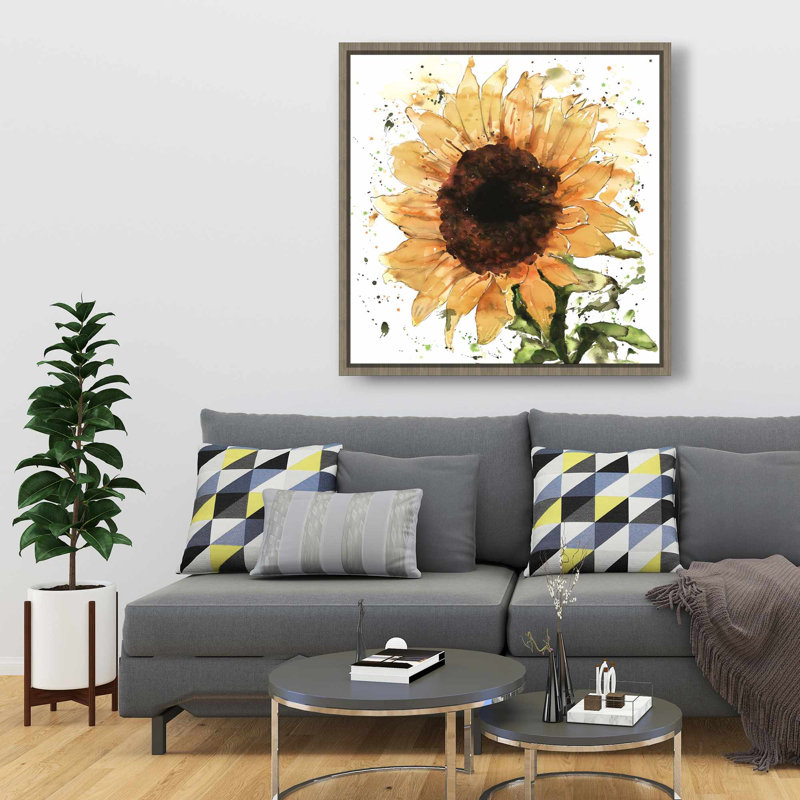 Grand tournesol - toile encadrée verte illustrative, Brun