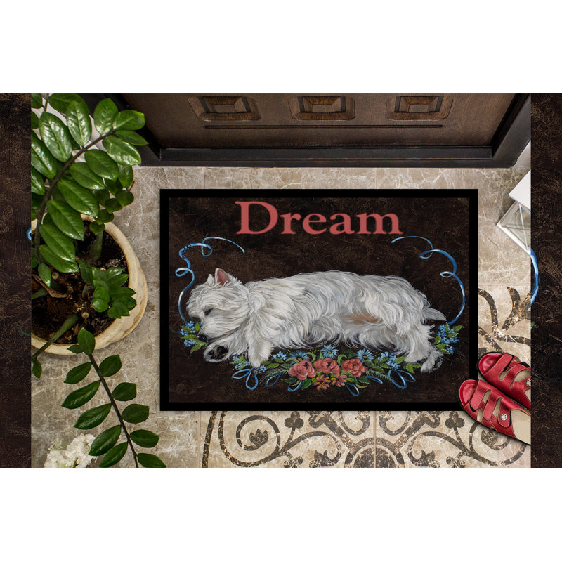 Tapis d'entrée antidérapant Guerrie L 27 po x l 18 po, Westie, rêve