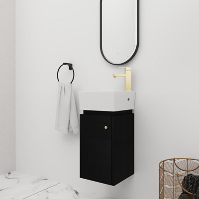 Meuble-lavabo flottant simple 12 po avec comptoir en céramique 12 po