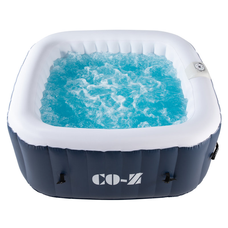 CO-Z 60" Blue and White Inflatable Square Hot Tub for 4 Persons