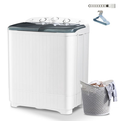 Portable Washing Machine with Drying Rack and 10 Hangers, 22lbs Mini Compact Laundry Washing Machine, Twin Tub 13lbs Washer & 9lbs Spinner, Clothes Washer Machine with for Apartment, Dorm, RV, Black