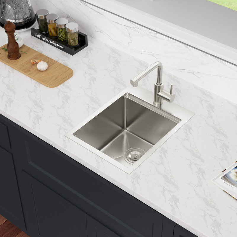 Évier de cuisine station de travail encastrable en acier inoxydable de calibre 16 avec robinet escamotable à montage sur le comptoir L 15 po x l 20 po