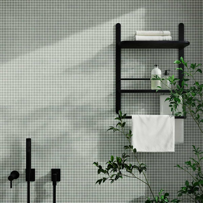 Venini .5" Mini Square Frosted Glass Mosaic Tile, Sage Green