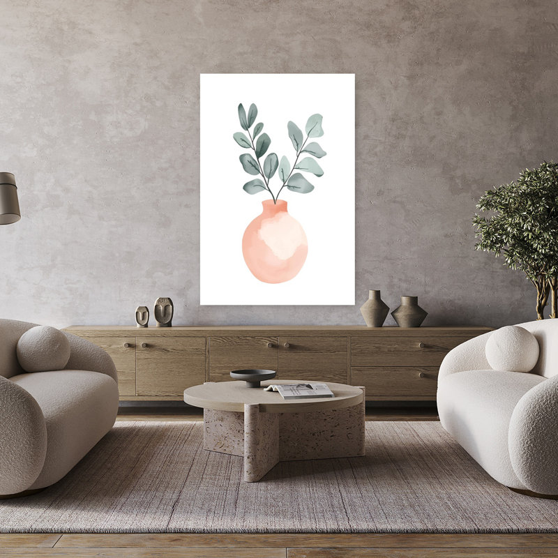 Vase Mit Zweig, art mural contemporain abstrait, H 48 po x l 32 po