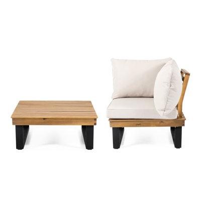 Chaise de coin en bois beige avec table basse, 31,88 po Profondeur du produit, largeur, hauteur de 28,49 po, poids de 53,07 lb