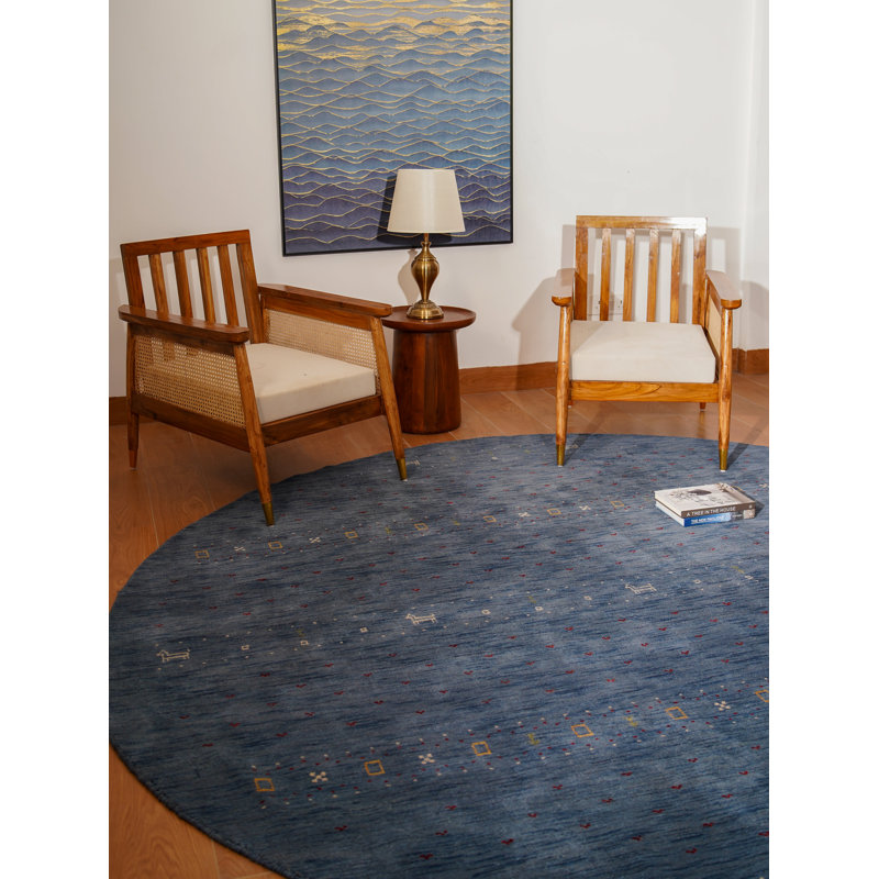 St Catherine Hand Knotted Loom Wool Eco-Friendly Area Rugs - Round, Blue, Contemporary Modern Design, High Pile Thick Handmade Anti Skid Area Rugs for Living Room, Bed Room