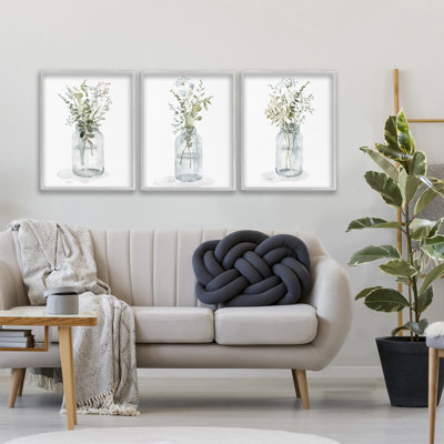 «Jars of Watercolor Style Flowers», ensemble de 3 giclées encadrées par Livi Finn