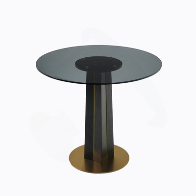 Modern Round Negotiation Table - 85Cm Tempered Glass Top, Black Wooden Legs With Golden Metal Base(Only The Negotiation Table)