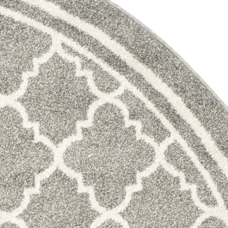 Tapis géométrique Ammundsen, Rond 3 pi, Gris foncé / beige