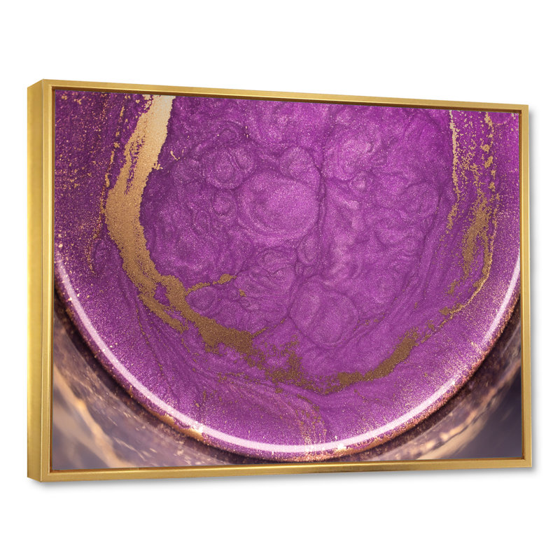 Reproduction d'art sur toile doré et mauve liquide II, H 12 po x l 20 po x P 1 po, Toile encadrée flottante dorée
