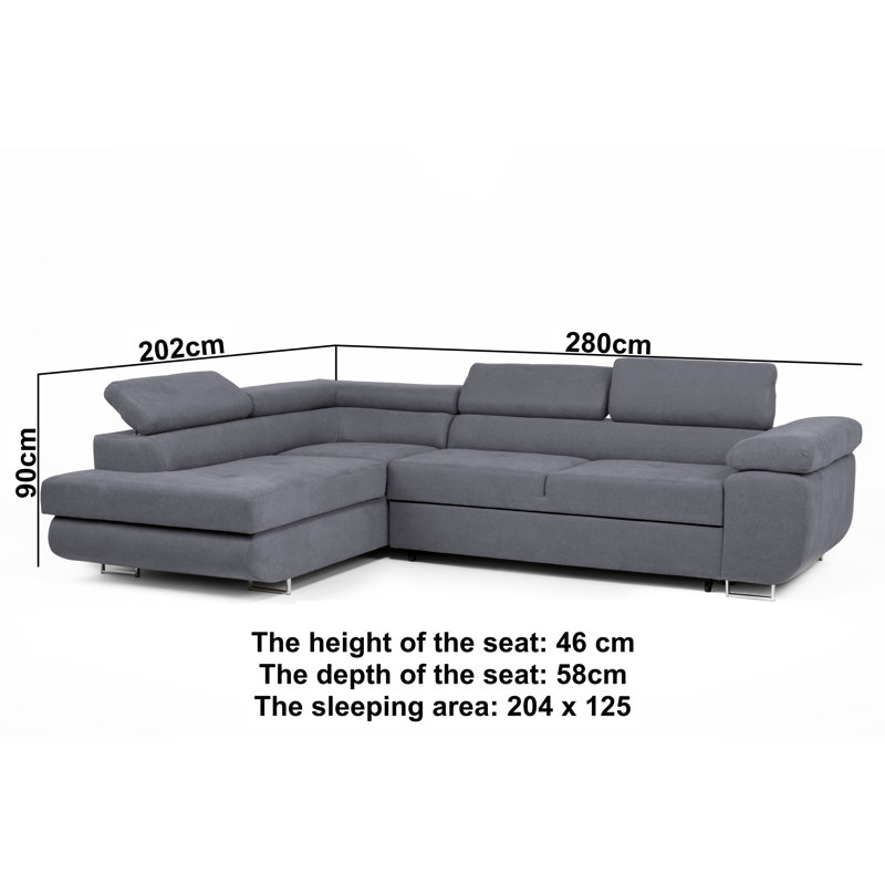 Flavius Corner Sofa Bed, Graphite, Left Hand Facing
