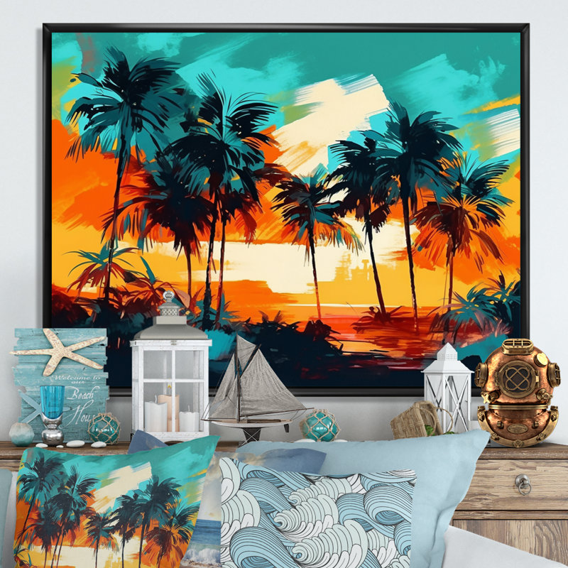 Vibrant Palm Trees IV - impression, H 12 po x l 20 po x P 1 po, Cadre flottant noir