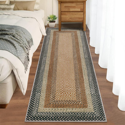 Tapis imprimé avec motif tressé, tapis de couloir lavable 2 x 8 pour tapis de couloir de cuisine bleu antidérapant
