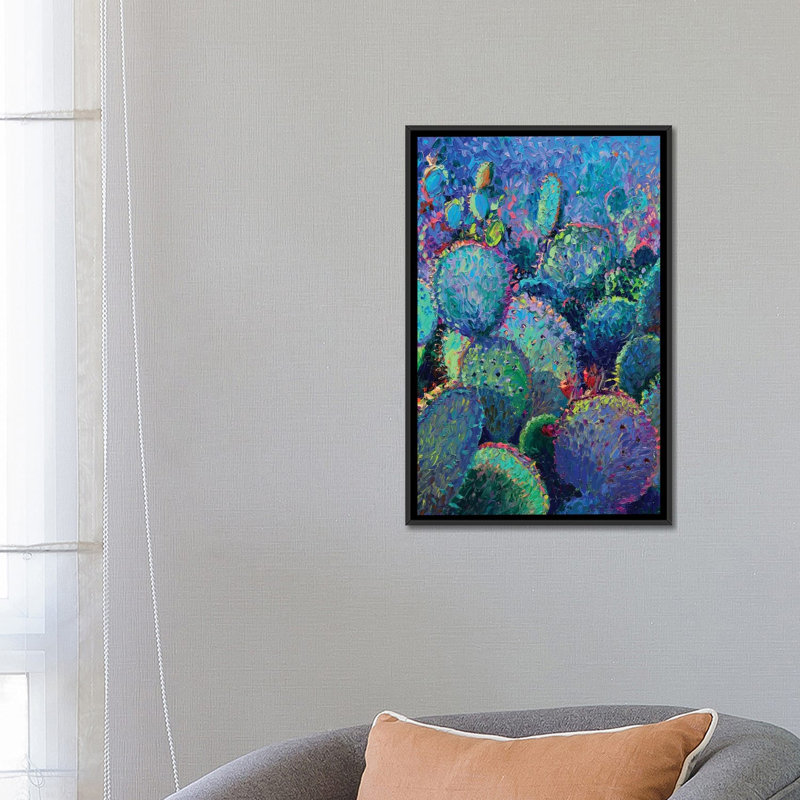 Cactus réfractus par Iris Scott - reproduction d'art, H 26 po x l 18 po x 1,5 po, Toile avec cadre noir, Pas de tapis