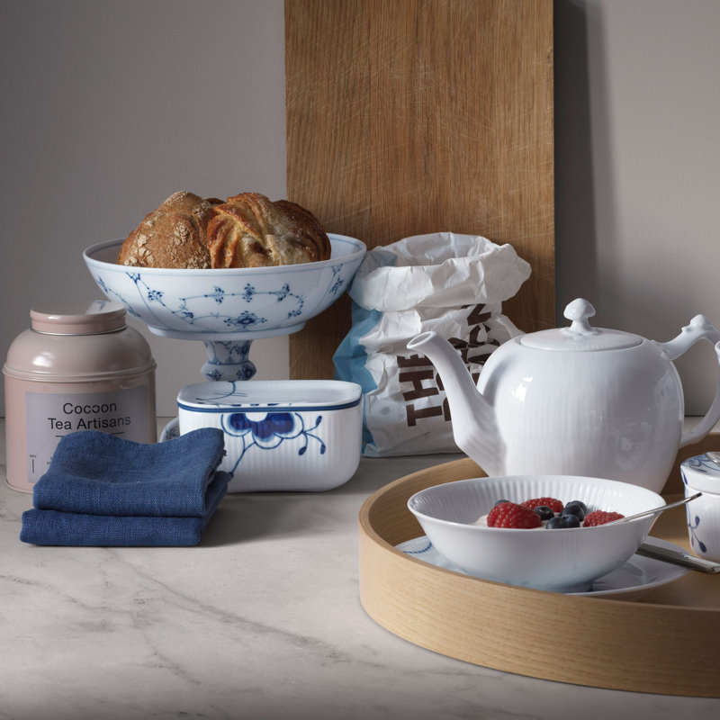 Royal Copenhagen White/Blue Fluted Mega Butter Dish