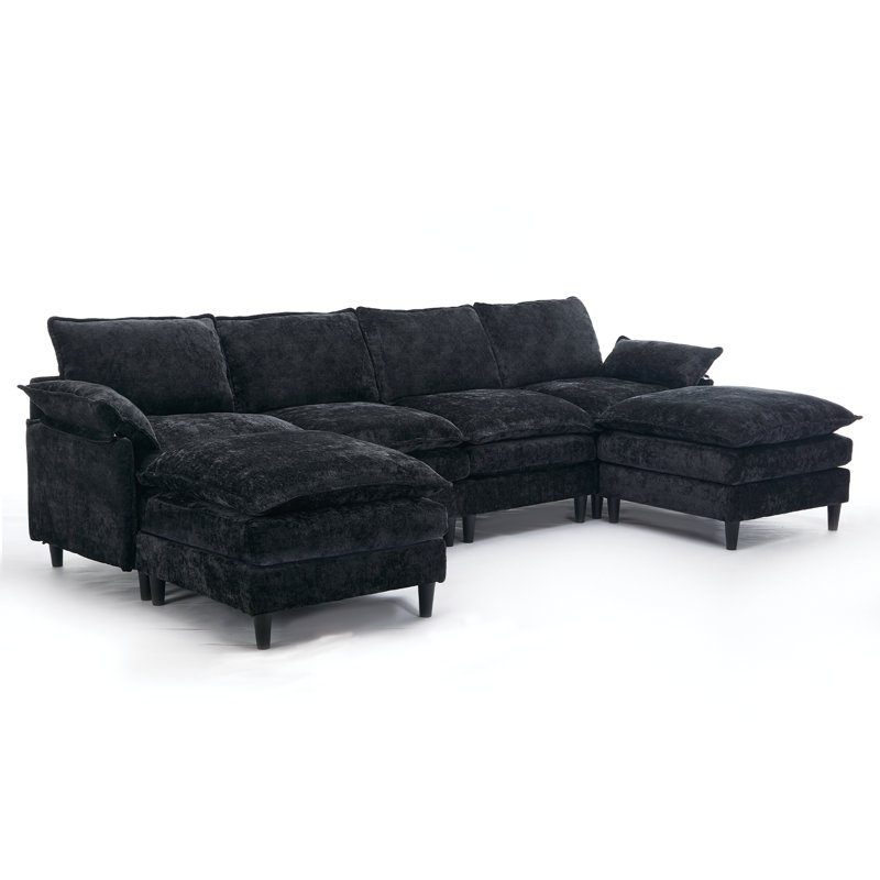 Modular Sofa,U Shaped Cloud Couch Comfy Set ,6-Seater, 2 Armrest Pillows,Convertible Sectional Couch, Living Room,Apartment, (2 Movable Ottoman)