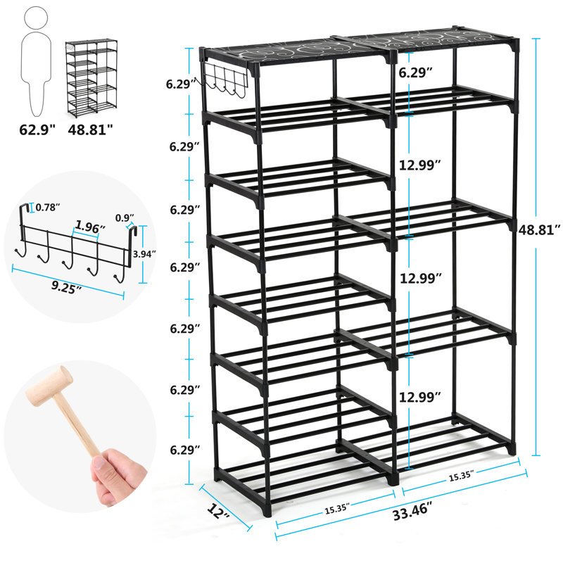 32 Pair Stackable Shoe Rack, Black