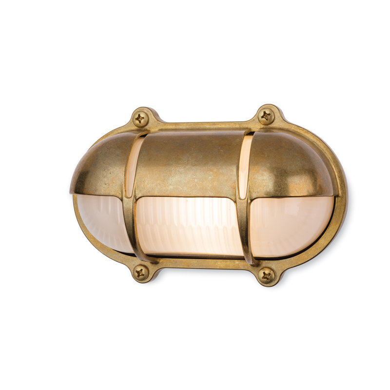 4.33cm H Frosted Glass Outdoor Bulkhead Light, Brass