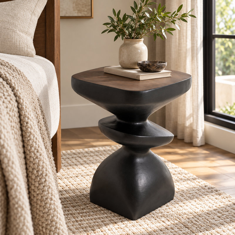 Table d'appoint sculpturale abstraite MGO de 53 cm (20,87 po) avec base incurvée à plusieurs niveaux, capacité de 34,5 kg (76 lb), entièrement assemblée, pour intérieur et extérieur, noire