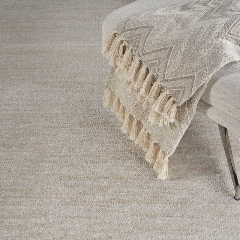 Mullican Sandy Solid Ivory/Beige Easy Care Indoor/Outdoor Area Rug, Round 6'