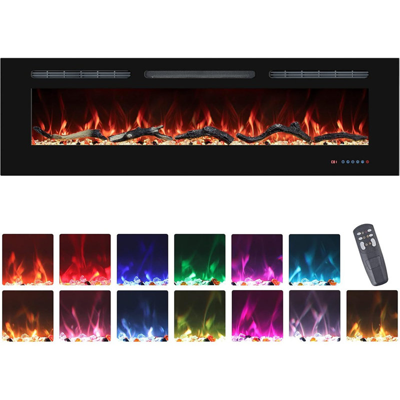 Electric Fireplace Inserts – Recessed & Wall-Mounted Heater With Thermostat, Multicolor Flames, Timer, And Log & Crystal Effects, 750/1500W