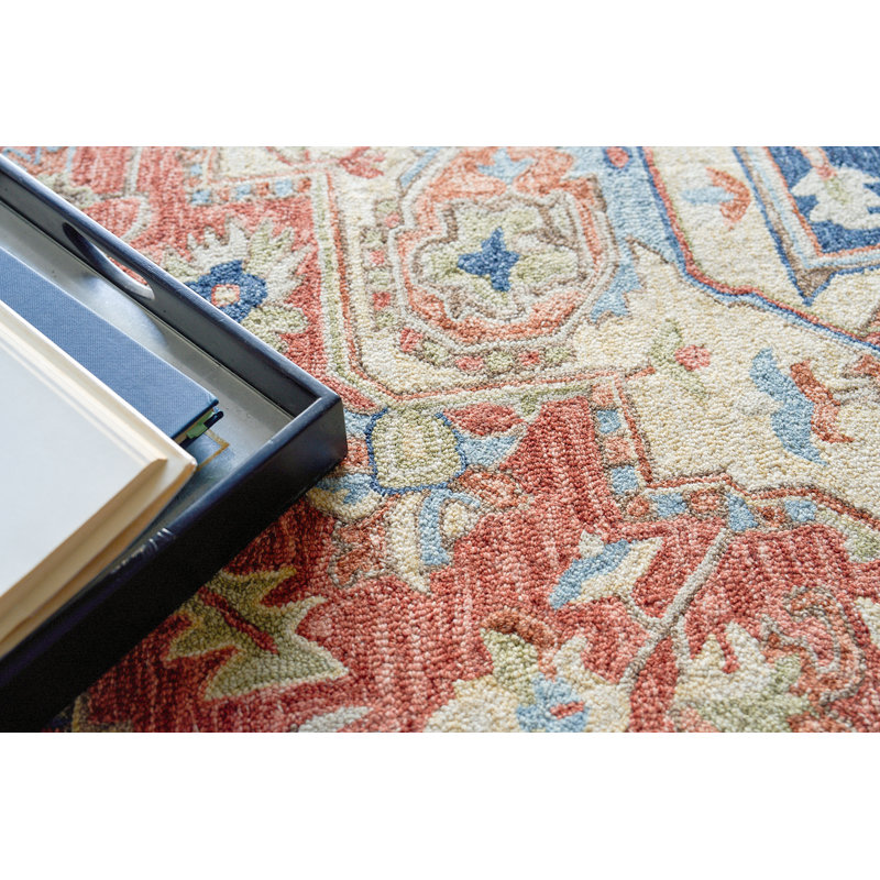 Richmond Serapi Red and Blue Hand-Tufted Wool Rug 5' x 8'