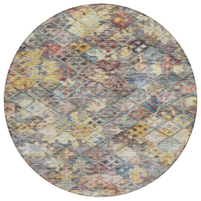 Tapis d'intérieur rond lavable floral 8 pi bleu et brun doré
