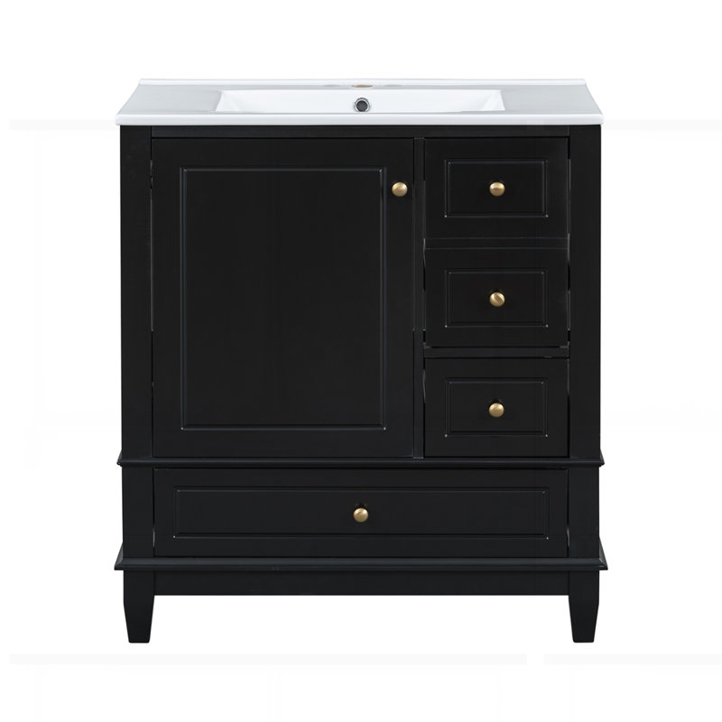 Meuble-lavabo 30 po avec lavabo et deux portes avec tablette, Noir