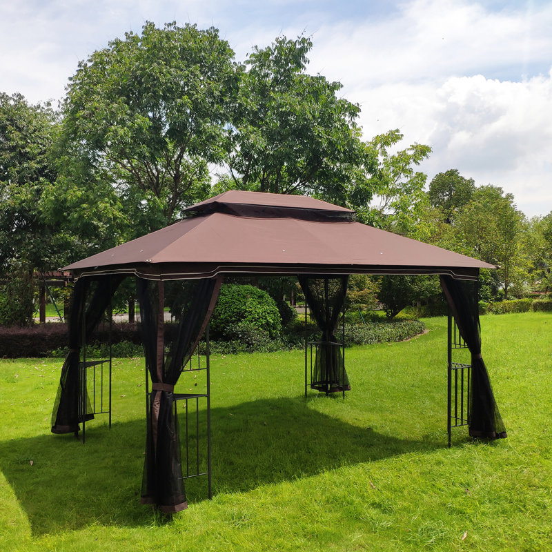 Abri de jardin extérieur 13 x 10 avec pieds et toit en fer stable - filet de construction de patio brun
