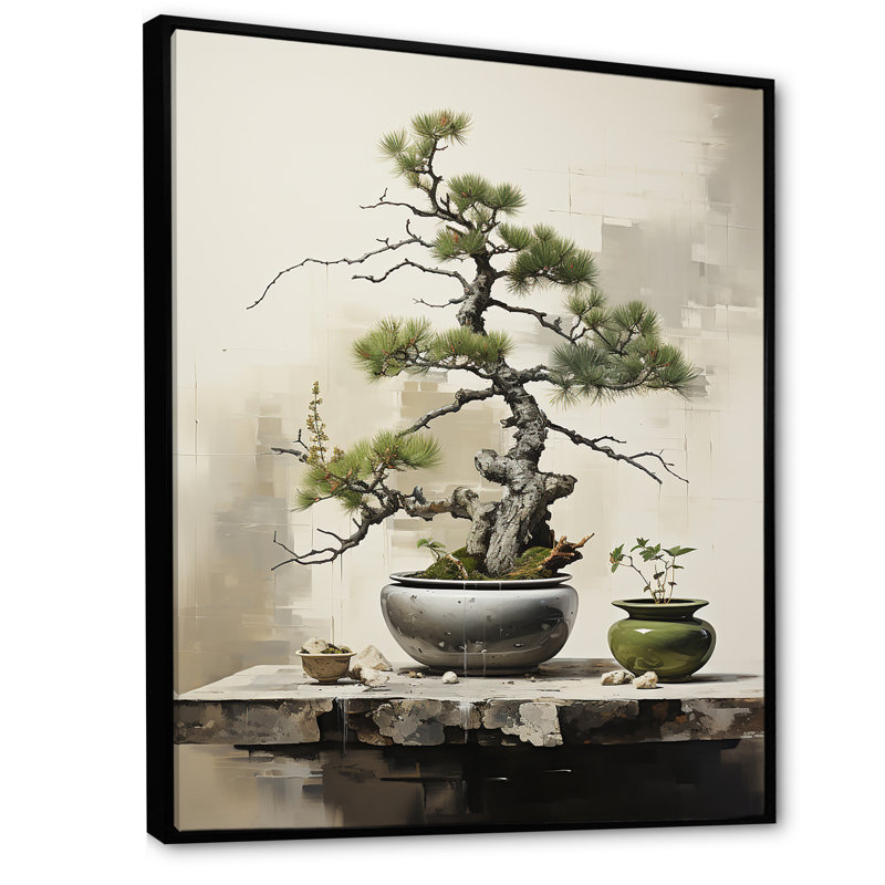 Art zen miniature Bonzai II, Cadre flottant noir, H 40 po x l 30 po x P 1,5 po