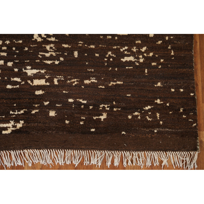 Tapis oriental brun foncé fait à la main 6 x 9