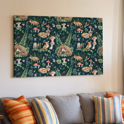 Canvas A Whimsical Intricate Pattern Featuring A Variety Of Woodland Animals Wall Art Including Deer Rabbits Foxes And Owls Nestled Canvas Wall Art