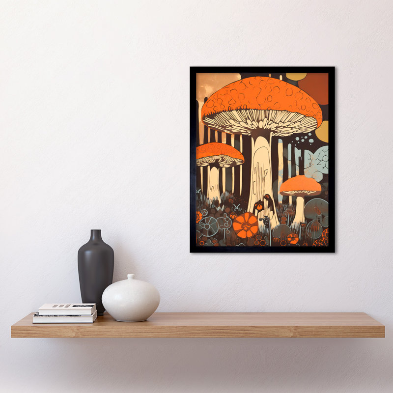 Akya Mushroom Vintage Large Red Cap Fungi Earthy Aesthetic - Single Picture Frame Print