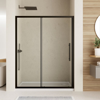 56"-60"W X 72"H Frame Shower Door, Sliding Shower Bathroom Glass Door with 1/4"(6mm) Clear SGCC Tempered Glass for Walk-in Shower, Easy-to-Clean Treated, Matte Black