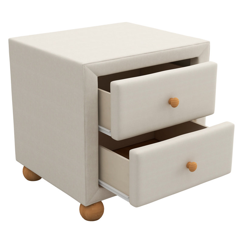 Table de chevet rembourrée 2 tiroirs, Beige