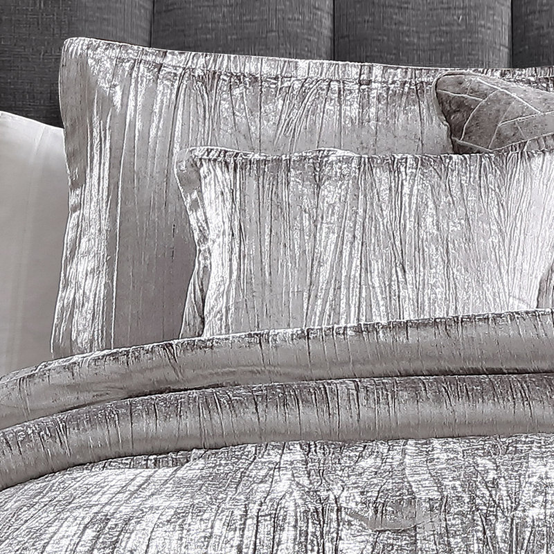 Turin Reversible Comforter Set, Silver, Twin Comforter + 6 Additional Pieces