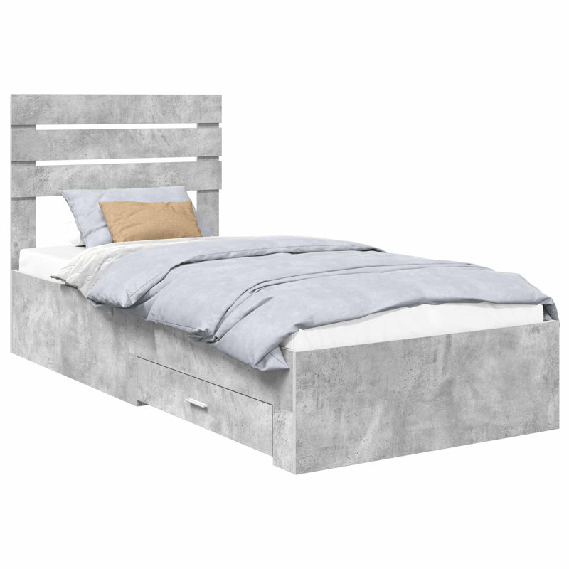 Bed, European Single (90 x 200 cm), Concrete Grey