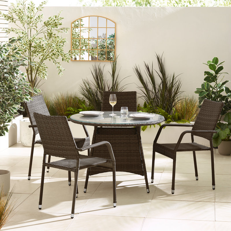4 - Person Wicker Patio Dining Set with Round Table, Brown