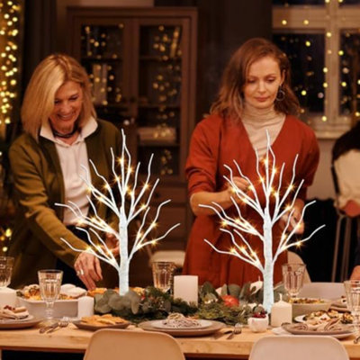 Christmas Decorations Indoor, 2 FT Birch Tree With LED Lights, Fairy Light Spirit Tree For Christmas Decor, Warm White Lighted Birch Trees For Home Decor Indoor, Battery Powered, Timer (2PK)