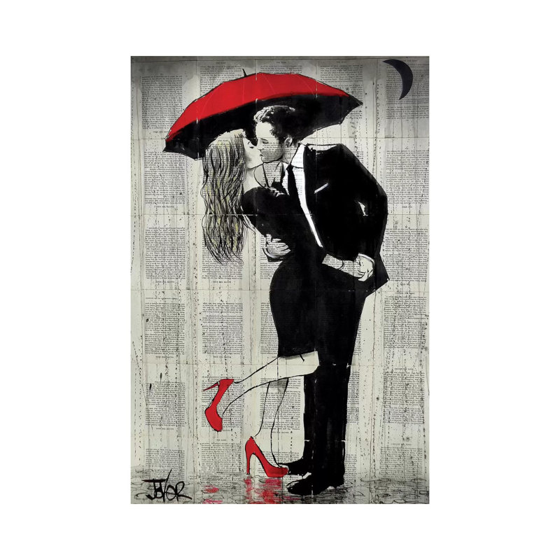 «The Kissing Rain» par Loui Jover - reproduction sur toile tendue, H 40 po x l 26 po x P 1,5 po