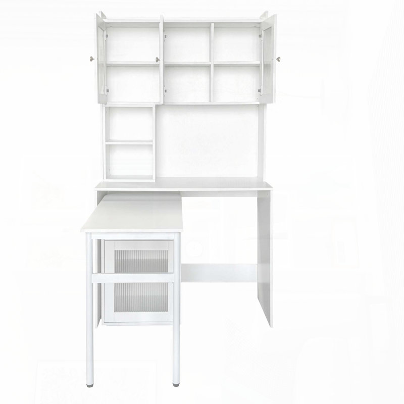Bureau d'ordinateur avec bureau pivotant à 90 ° et rangement en verre