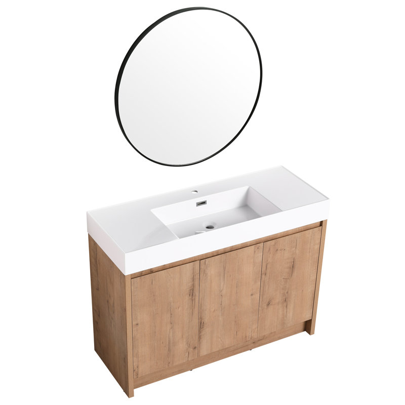 Lavabo de salle de bain 48 po à rebord épais en résine blanc brillant, monotrou et attrayant, 47,96 po de profondeur, 18,53 po de largeur, 4,59 po de hauteur, lisse, hygiénique,